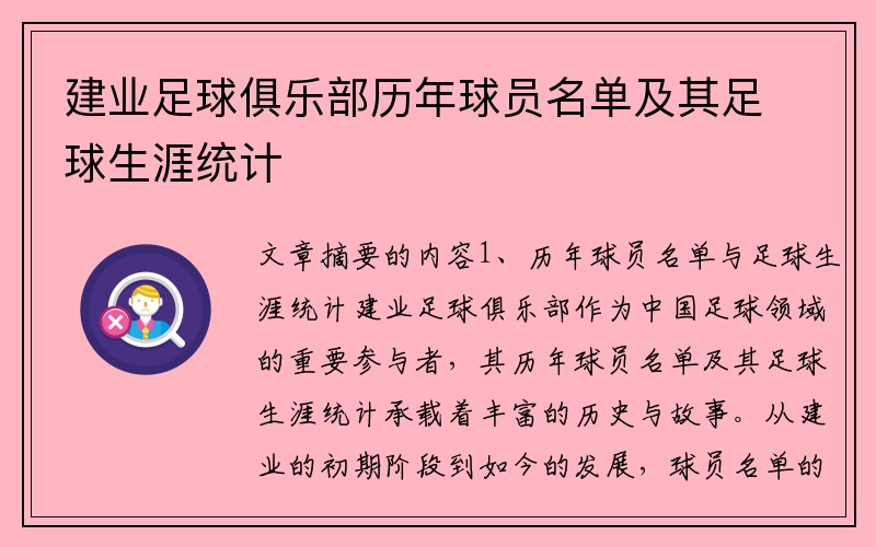 建业足球俱乐部历年球员名单及其足球生涯统计