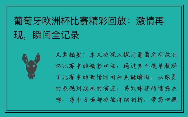 葡萄牙欧洲杯比赛精彩回放：激情再现，瞬间全记录